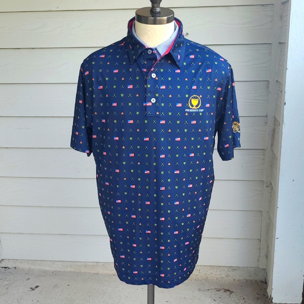 FOOTJOY Presidents Cup Golf Embroidered Navy Large Mens Short Sleeve Polo‎ Shirt